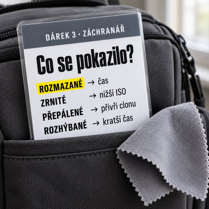 Záchranář: list v kapse fototašky s opravnými řádky