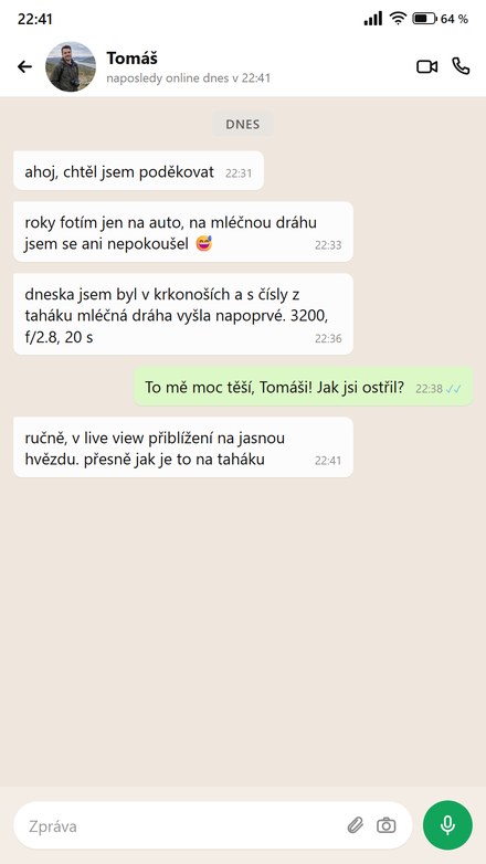 Amatérský fotograf píše, že Mléčná dráha se mu povedla napoprvé s čísly z taháku
